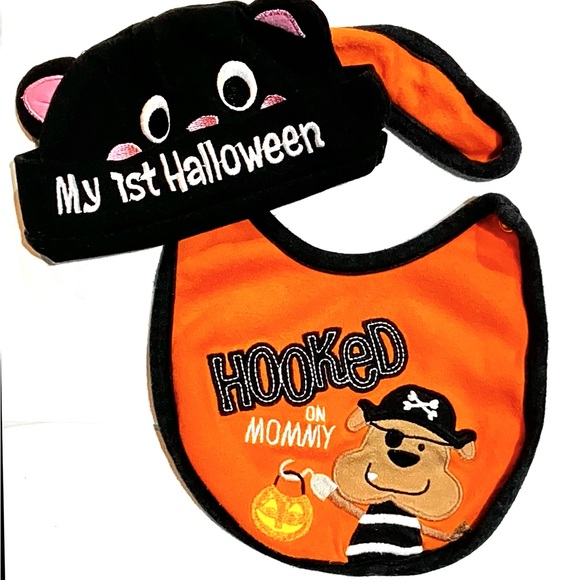 MY 1st HALLOWEEN BABY BIB / CAP SET - Picture 1 of 9